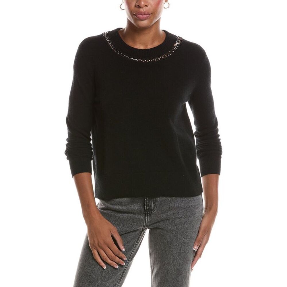 Autumn Cashmere Womens  Chain Crewneck 100% Cashmere Sweater, Black